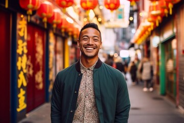 Portrait of a young man smiling in Chinatown, Shanghai, China