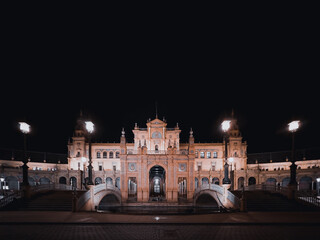 Naklejka premium Plaza de Espana at Night - Star Wars Scenary 08.11.2022 Seville, Spain