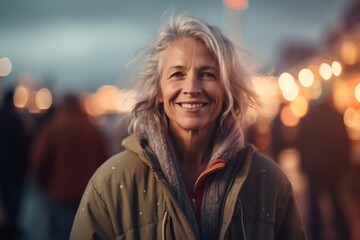 Portrait of smiling middle-aged woman in the city at night