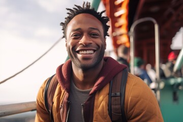 Portrait of a smiling african american man with backpack standing outdoors