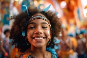 Portrait of a cute little African American girl in carnival costume
