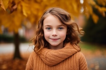 Portrait of a beautiful little girl in the autumn park. Beauty, fashion.