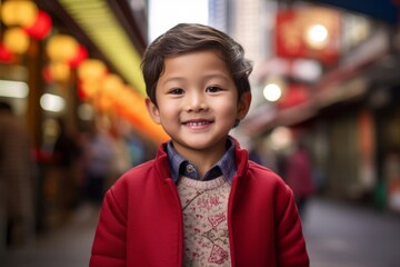 Portrait of a cute little boy in the streets of Tokyo, Japan