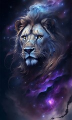 Portrait of a lion in space, generative AI