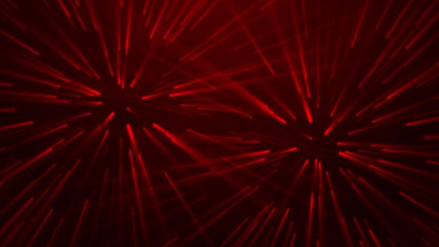 3D abstract digital technology animated red light particles on red background.