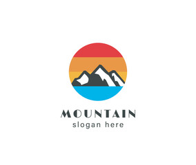 Mountain logo design peak hill high snow  circle vector symbol icon design illustration