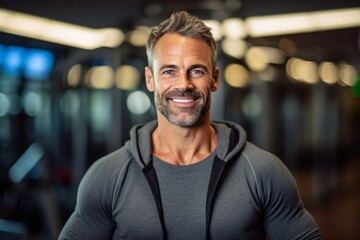 Obraz premium Portrait of smiling man looking at camera while standing in fitness center