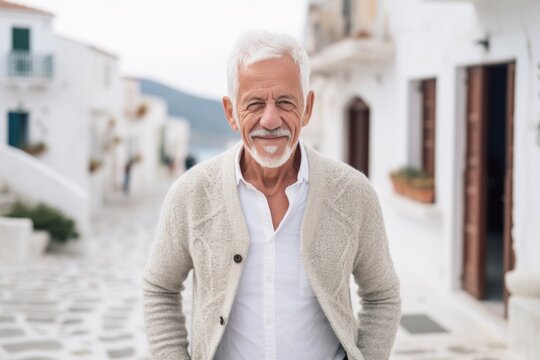 Portrait of a senior man in the town of Santorini