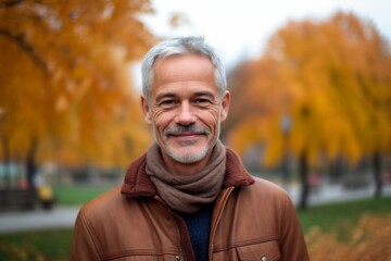 Portrait of a smiling middle-aged man in the autumn park