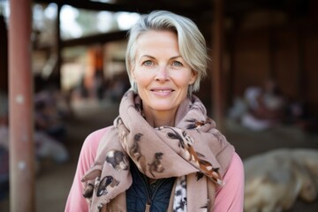 Fototapeta premium Portrait of smiling mature woman standing in farm and looking at camera