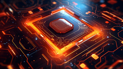 Eye catching technology with futuristic elements, featuring glowing circuits and a dark color scheme