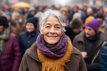 Fototapeta premium Portrait of an elderly woman on the background of a crowd of people