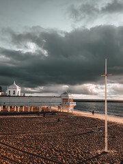 Cloudy Sunset at Cadiz Beach with famous pier 