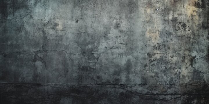 A dark, grunge concrete, empty stage. Background to place something, with studio lighting. Ai generated.
