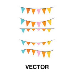 Fototapeta na wymiar Garland with flags. Decorative colorful party pennants for birthday celebration, Colorful party flags festival and fair decoration on white background. 
