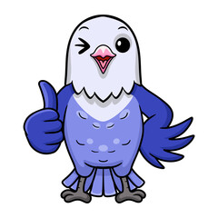 Cute violet love bird cartoon giving thumb up