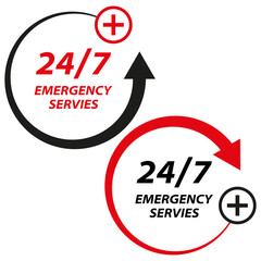 24 7 service concept. 24 7 open. Support service icon. Round the clock customer service. Medical service. Vector illustration. Stock image.