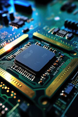 Obraz premium Circuit boards and processors in electronics.