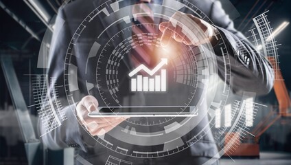 Predictive data analytics, business person on background