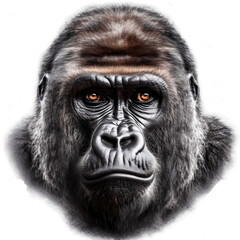 Gorilla face shot isolated on white background, Transparent cutout