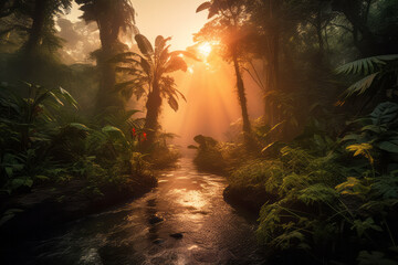 sunset in the rain forest