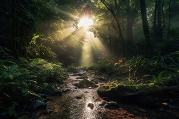 sun rays in the rain forest