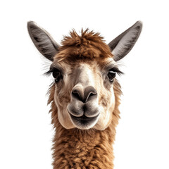 Obraz premium Close up of a llama face shot isolated on white background, Transparent cutout