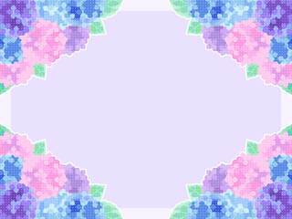 カラフルなアジサイのイラストのフレーム、水彩風