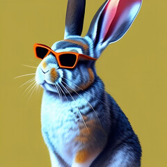 easter bunny with painted eggs, rabbit with modern and cool glasses, Generative AI