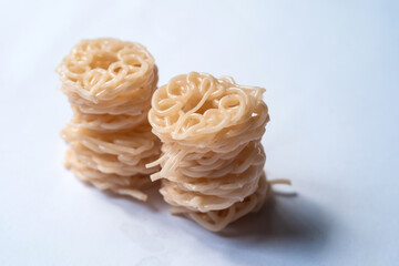 Shrimp chips isolated on a white background, a traditional Indonesian snack that is often served as a side dish