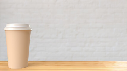 The coffee on wood table for Background concept 3d rendering