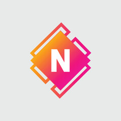 N Letter Logo abstract geometric design vector template Logotype icon Digital Technology style.