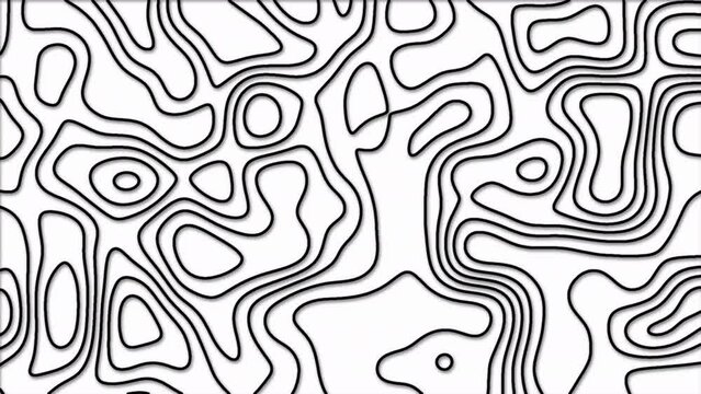 black color abstract pattern with animation of morphing line as topographic map 