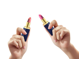 Woman holding lipstick, transparent background