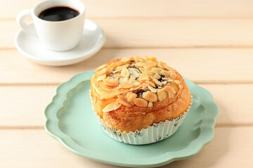 Almond Cinnamon Roll with Black Coffee