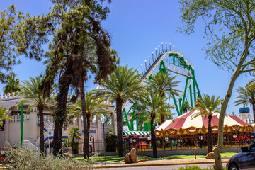 Amusement Park Through Palm Trees