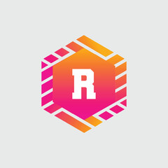 R Letter Logo abstract geometric design vector template Logotype icon Digital Technology style.