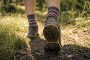 Men's footsteps on the trail 