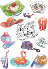 Holiday and food water color icons
