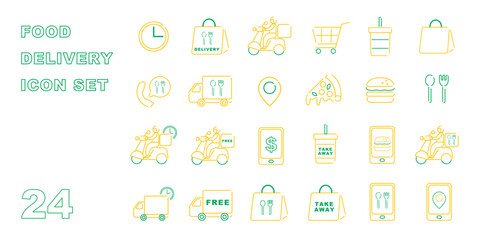 Food delivery icon set テイクアウトや食べ物のデリバリーなどに関するアイコン