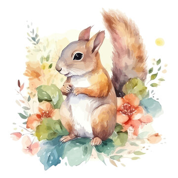 Cute squirrel cartoon in watercolor style