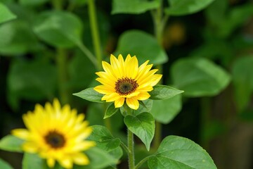 ひっそりと咲く満開のミニヒマワリの花