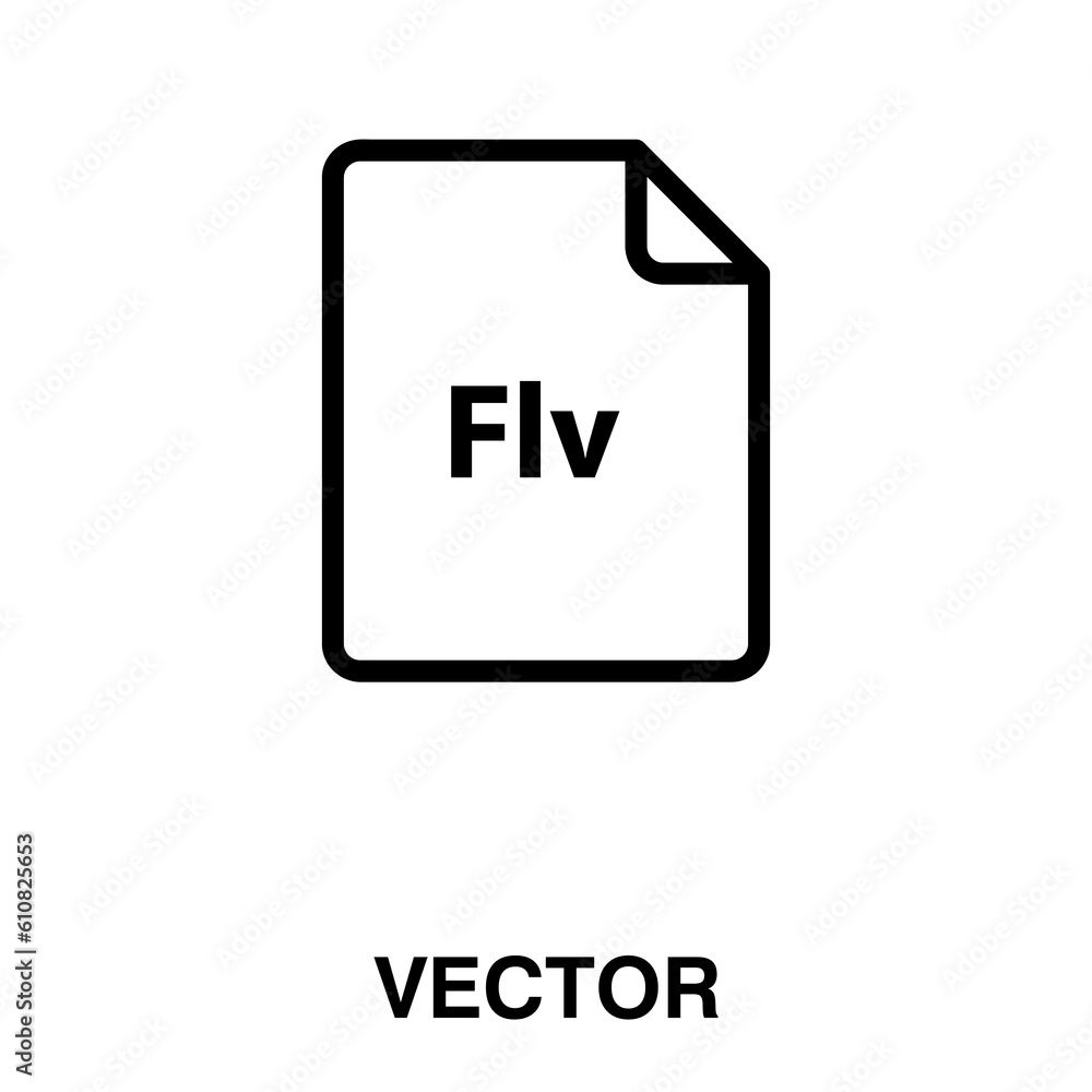 Poster flv video file extension, vector file document illustration on white background..eps