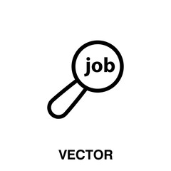 Job search concept. Text with magnifying glass vector icon illustration on white background..eps
