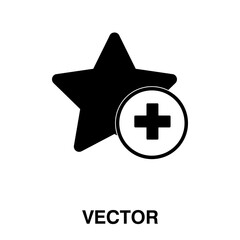 Star favorite sign web icon with plus glyph vector illustration on white background..eps