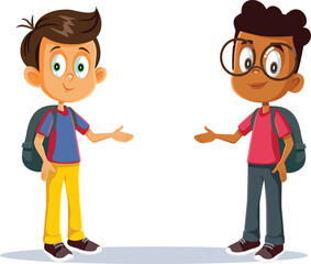 School Boys Making as Presentation Gesture Together Vector Cartoon. Happy confident classmates making a recommendation together
