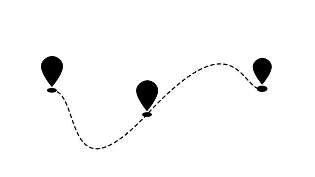 Route with Point Location Animation Three Destination on White Background and Green Screen