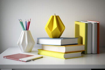 A book pile close up on a study desk. Front view pile book. For festival of world book day, national book day or national education day. Stack of colorful books on study table by AI Generated