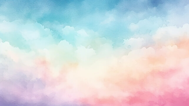 Hand painted watercolor background gradient pastel with sky and clouds shape, baby color, pastel colors