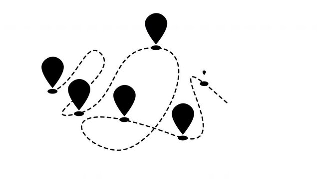 Route with Point Location Animation Multi Destination on White Background and Green Screen